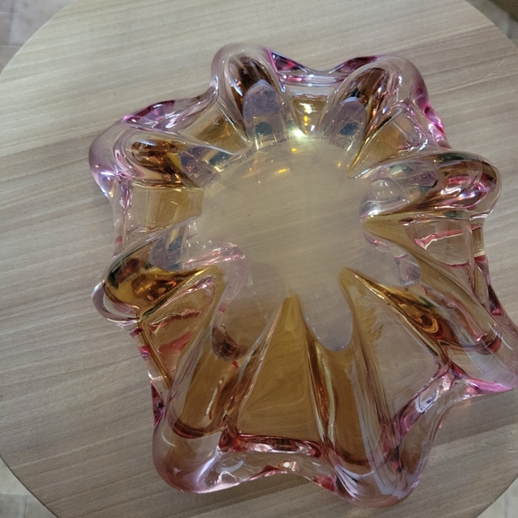 Murano Art Glass Vintage Ashtray Pink Yellow Mid-Century Italian Glass 8" x 6" - Picture 16 of 16